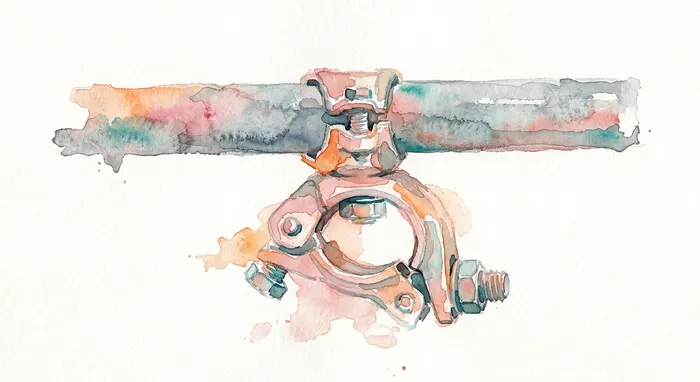 Watercolour of a scaffold coupler clamped to a tube.