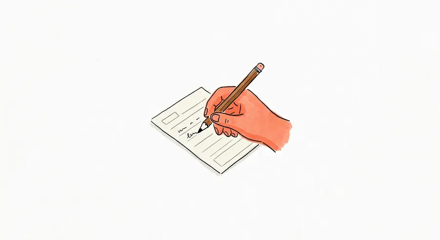 A hand drawing with a pencil on a form.
